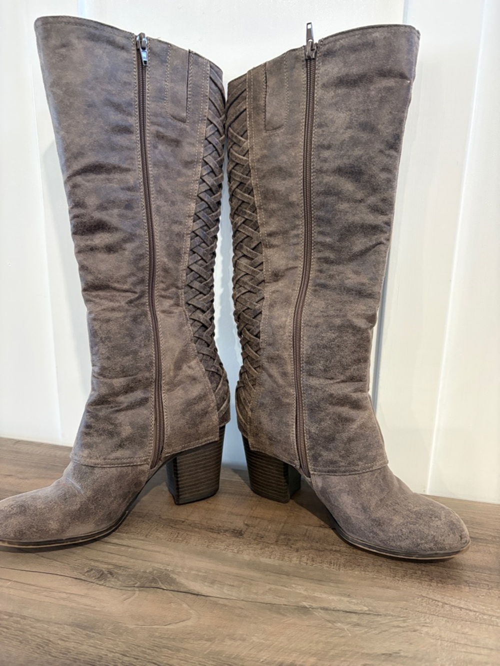 Fergalicious Over-the-Knee Braided-Shaft Boots in Taupe Gray - Picture 2 of 6